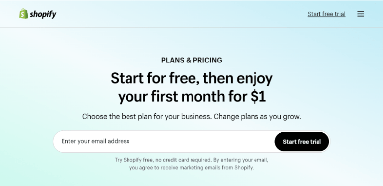  Shopify $1 for First Month
